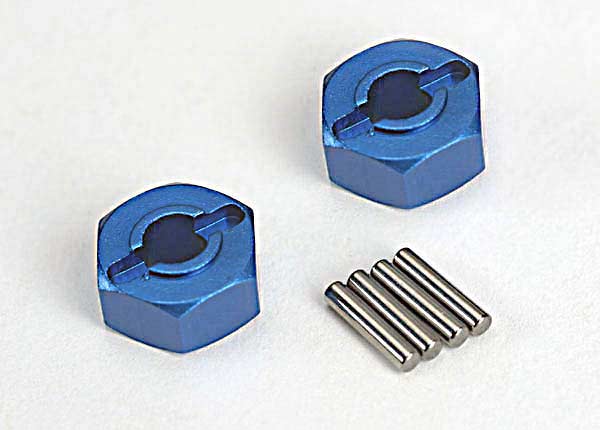 Wheel hubs, hex (blue-anodized, lightweight aluminum) (2)/ axle pins(4)