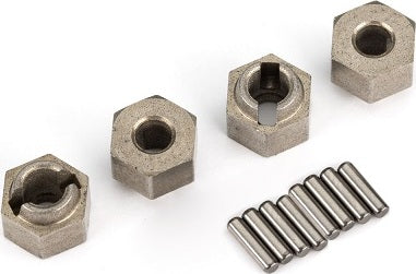 Wheel hubs, 7mm hex (steel) (4)/ axle pins (8)