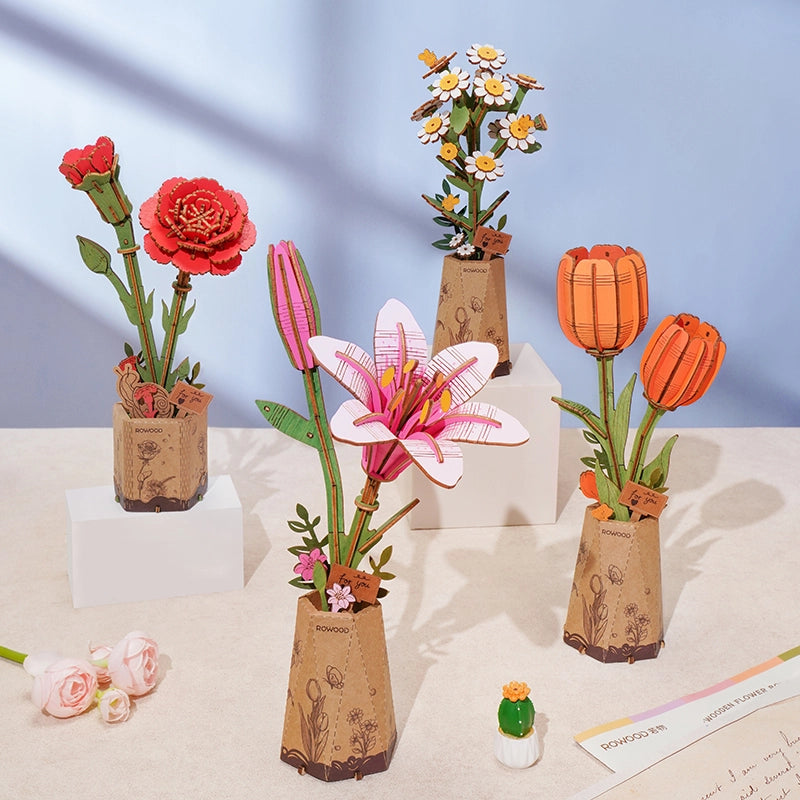 Rowood Orange Tulip DIY Wooden Flower Kit