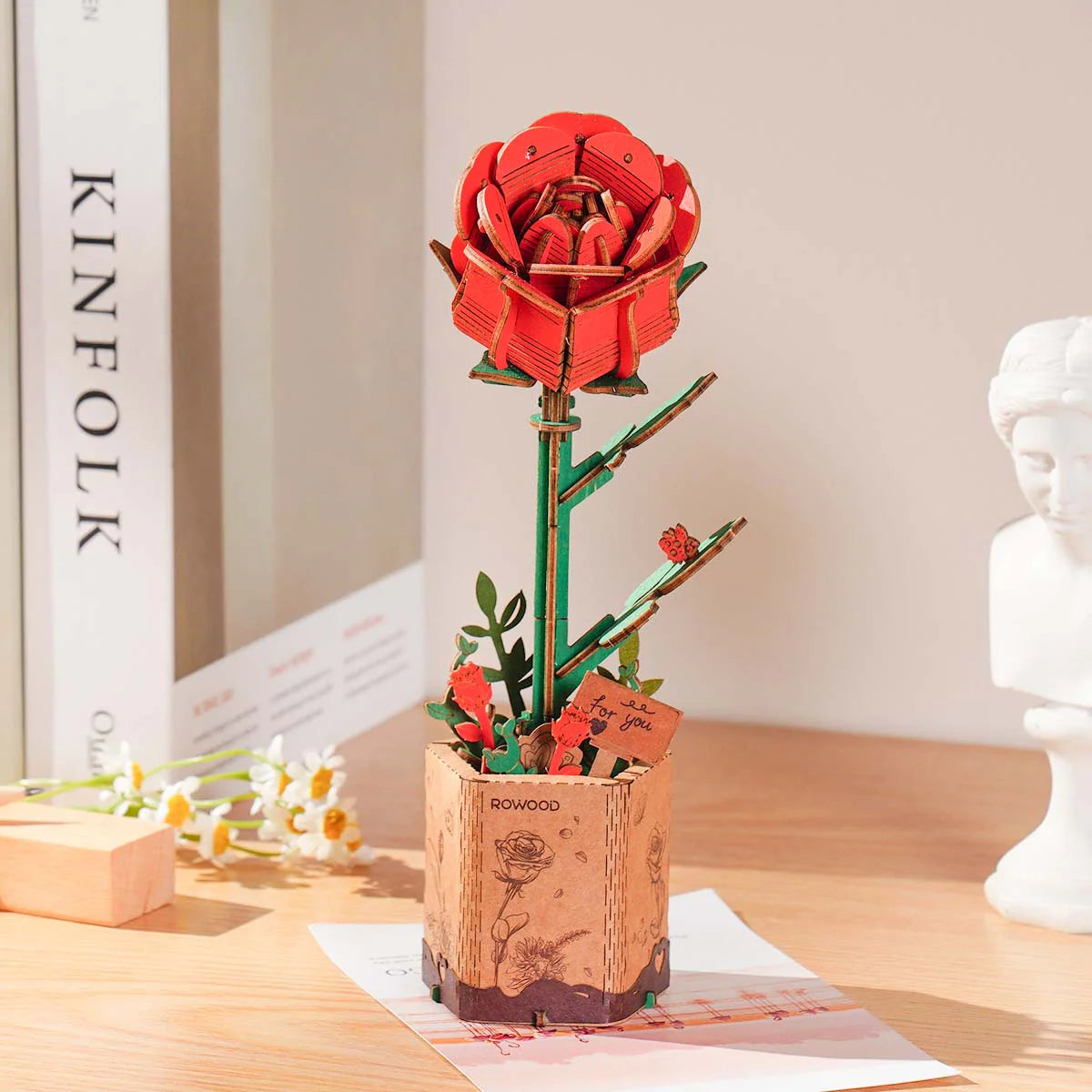 Rowood Red Rose DIY Wooden Flower Kit
