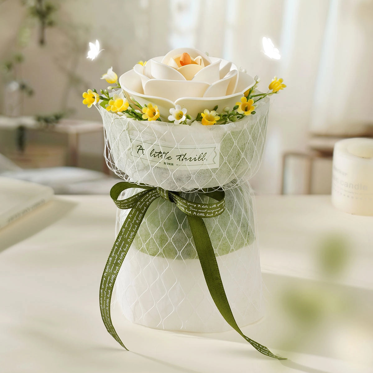 ROKR White Camellia Bouquet DIY 3D Puzzle Kit