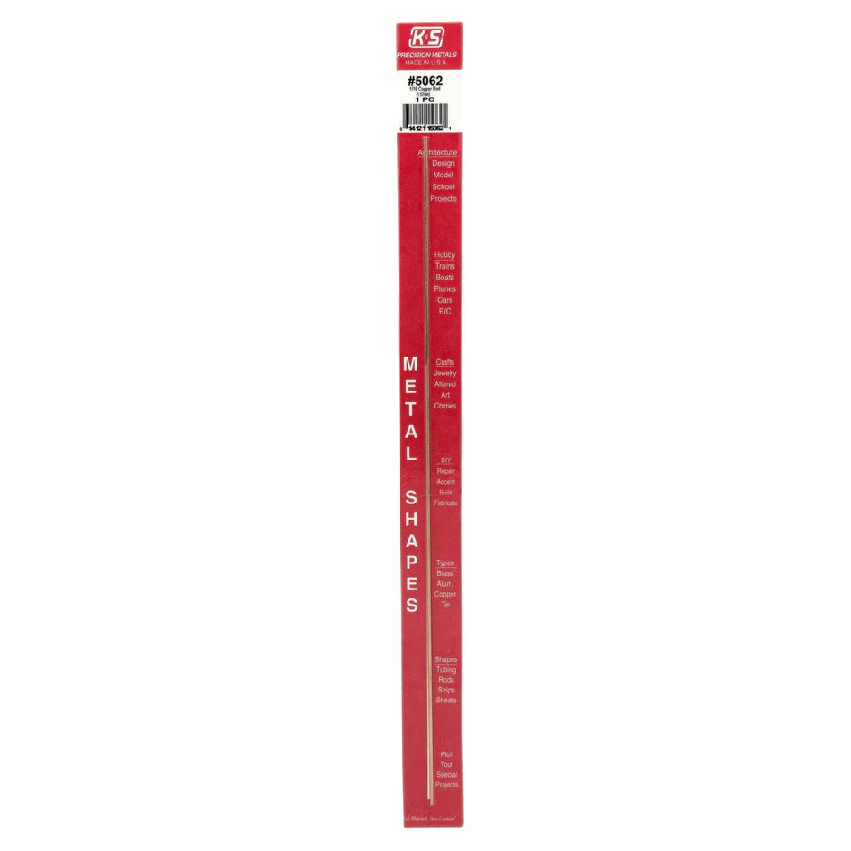 K&S Metals 1/16" OD 12" Long Copper Rod (1)