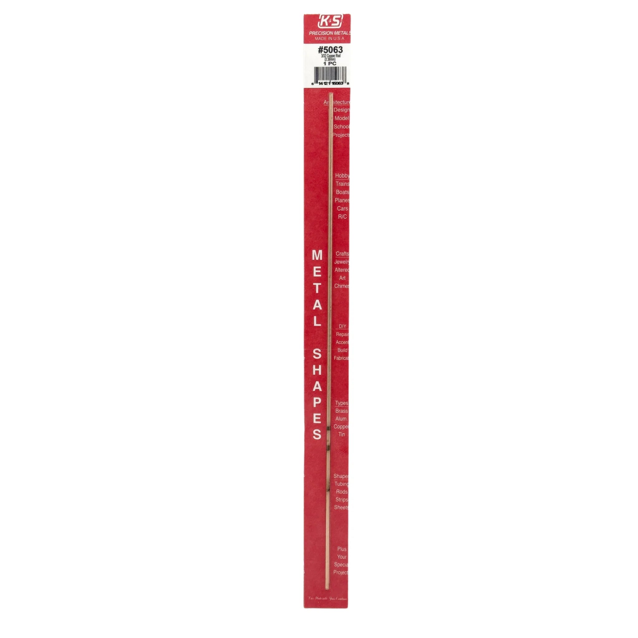 K&S Metals 3/32" OD 12" Long Copper Rod (1)