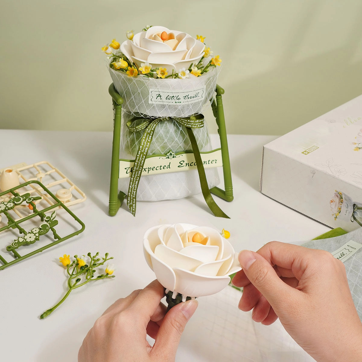 ROKR White Camellia Bouquet DIY 3D Puzzle Kit