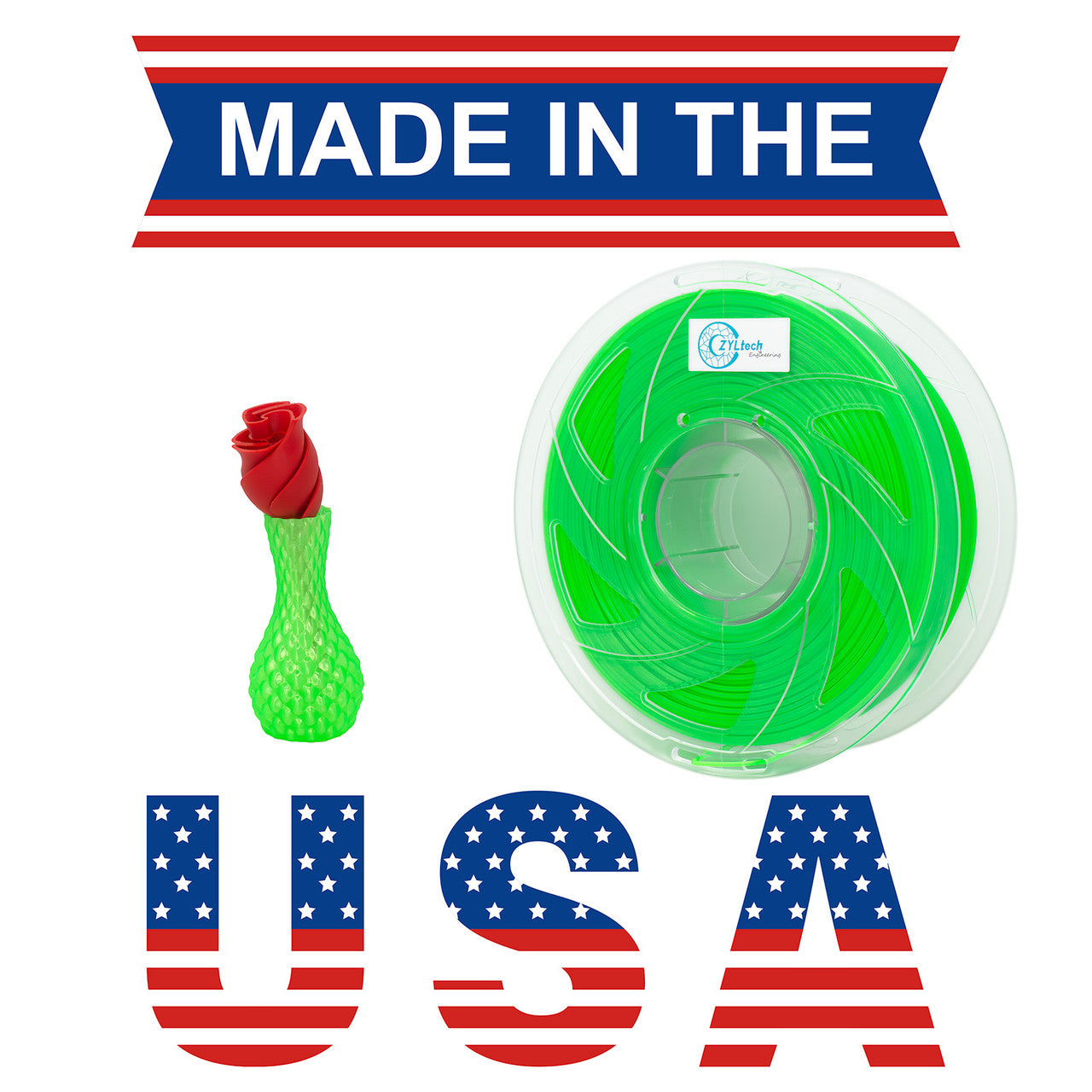 ZYLtech PETG 1.75mm 1 kg/2.2 lbs 3D Printer Filament (Bright Green)