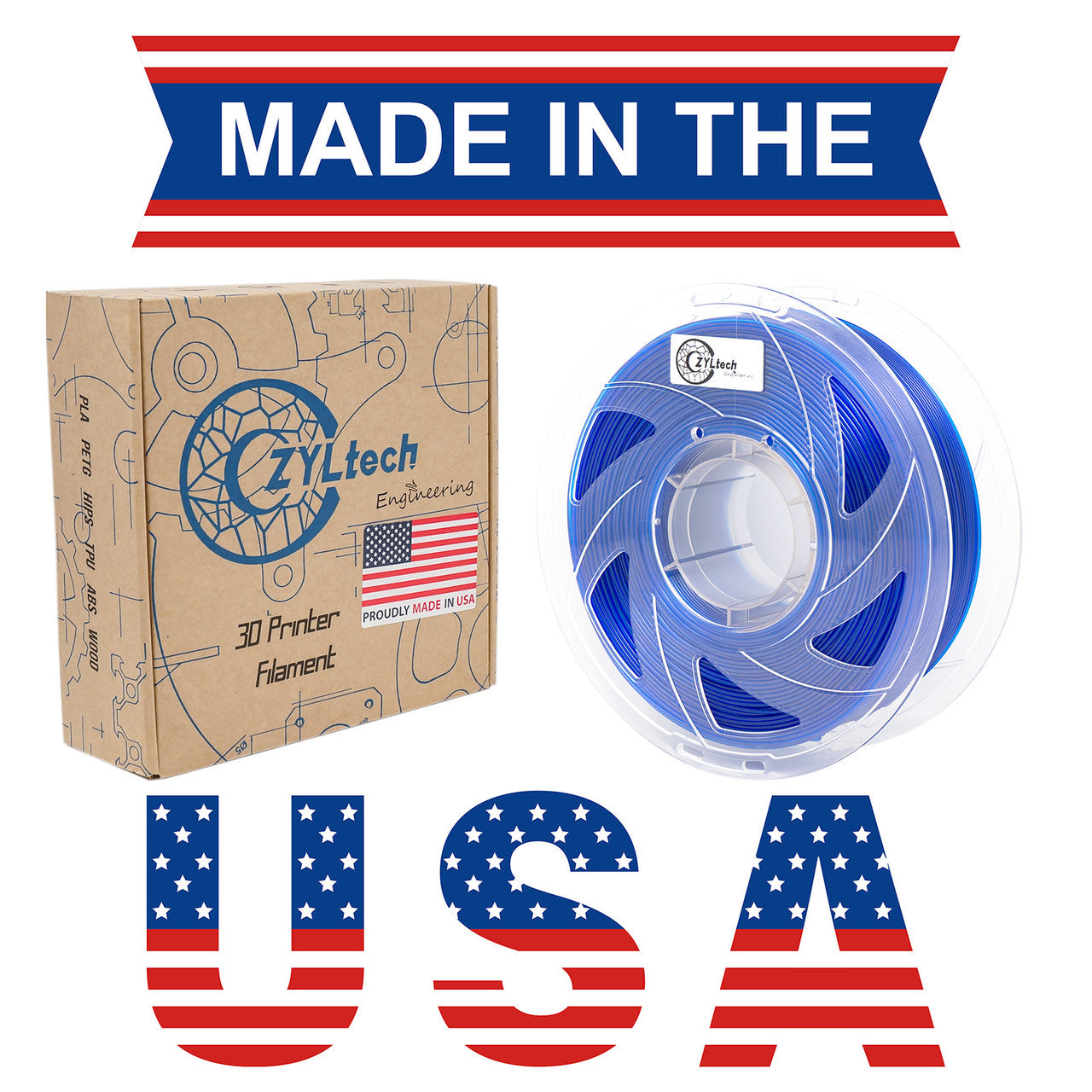 ZYLtech PETG 1.75mm 1 kg/2.2 lbs 3D Printer Filament (Deep Blue)