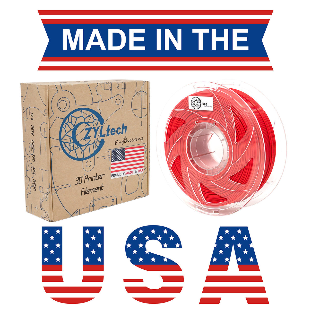 ZYLtech PETG 1.75mm 1 kg/2.2 lbs 3D Printer Filament (Red)