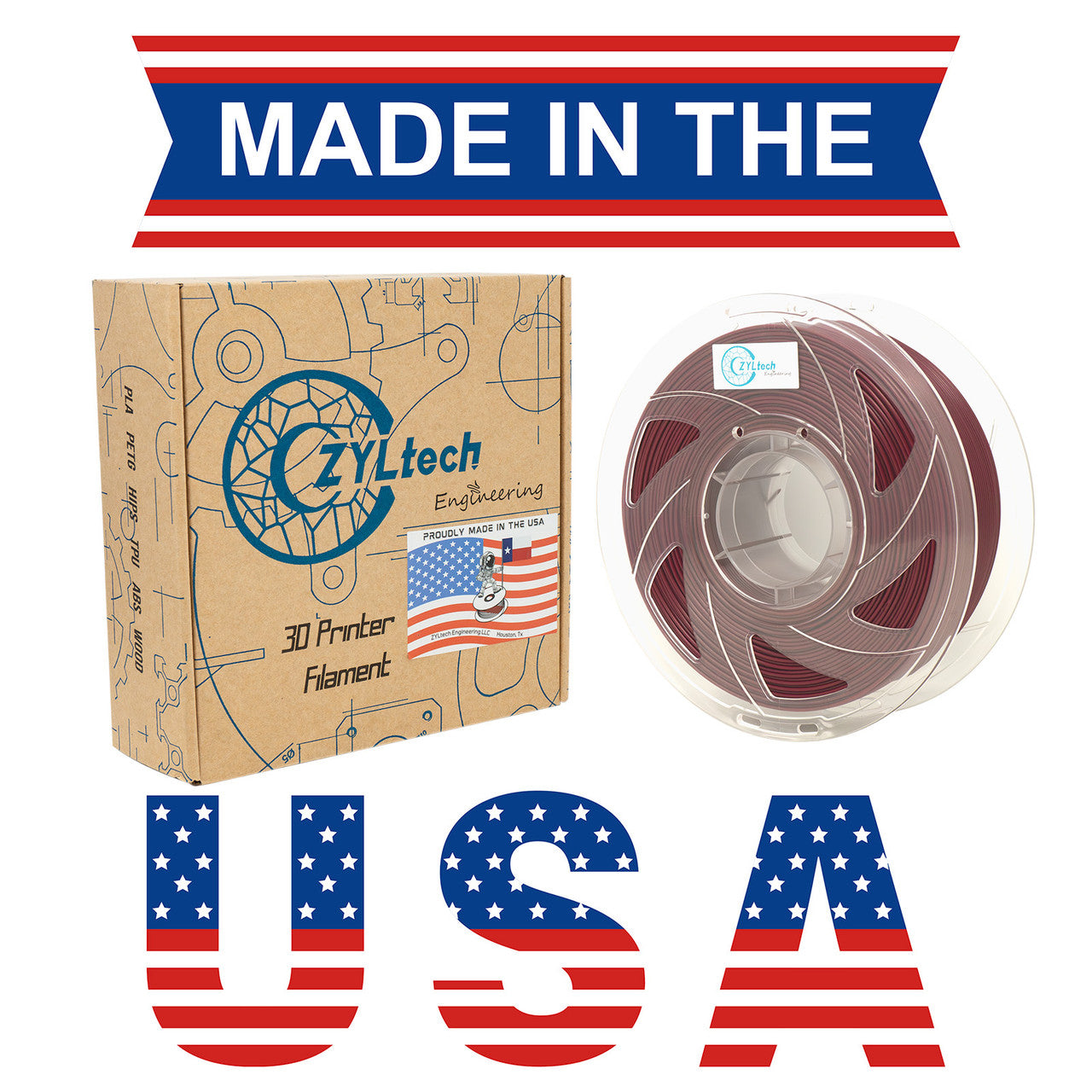ZYLtech PETG 1.75mm 1 kg/2.2 lbs 3D Printer Filament (Maroon)