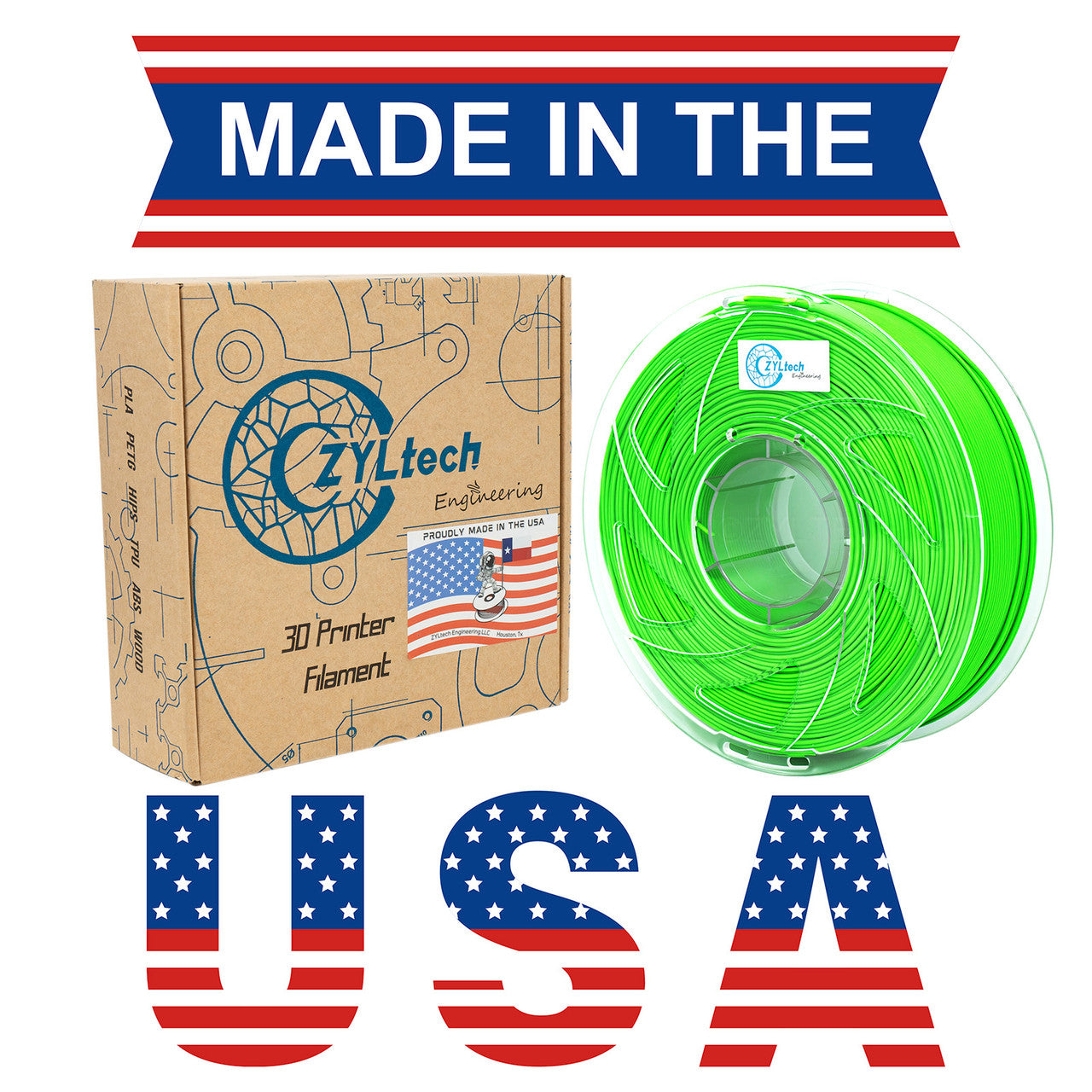 ZYLtech ABS 1.75mm 1 kg/2.2 lbs 3D Printer Filament (Green)