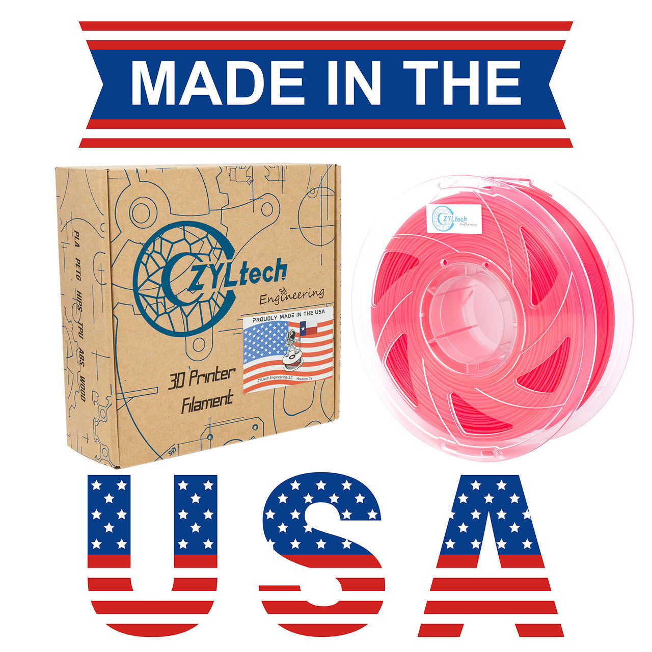 ZYLtech PLA 1.75mm 1 kg/2.2 lbs 3D Printer Filament (Fluorescent Red/Hot Pink)