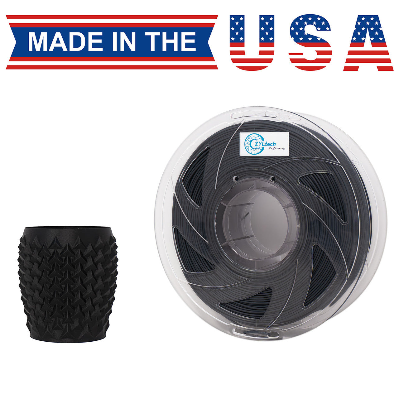 ZYLtech Carbon Fiber PLA Composite 1.75mm 1 kg/2.2 lbs 3D Printer Filament (Black)