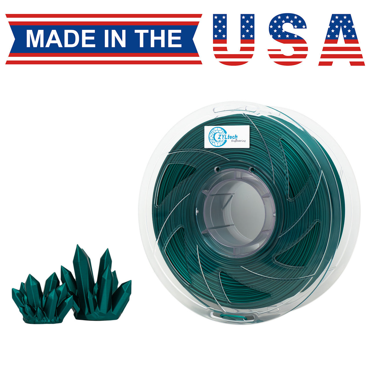 ZYLtech Silk Premium PLA Composite 1.75mm 1 kg/2.2 lbs 3D Printer Filament (Emerald)