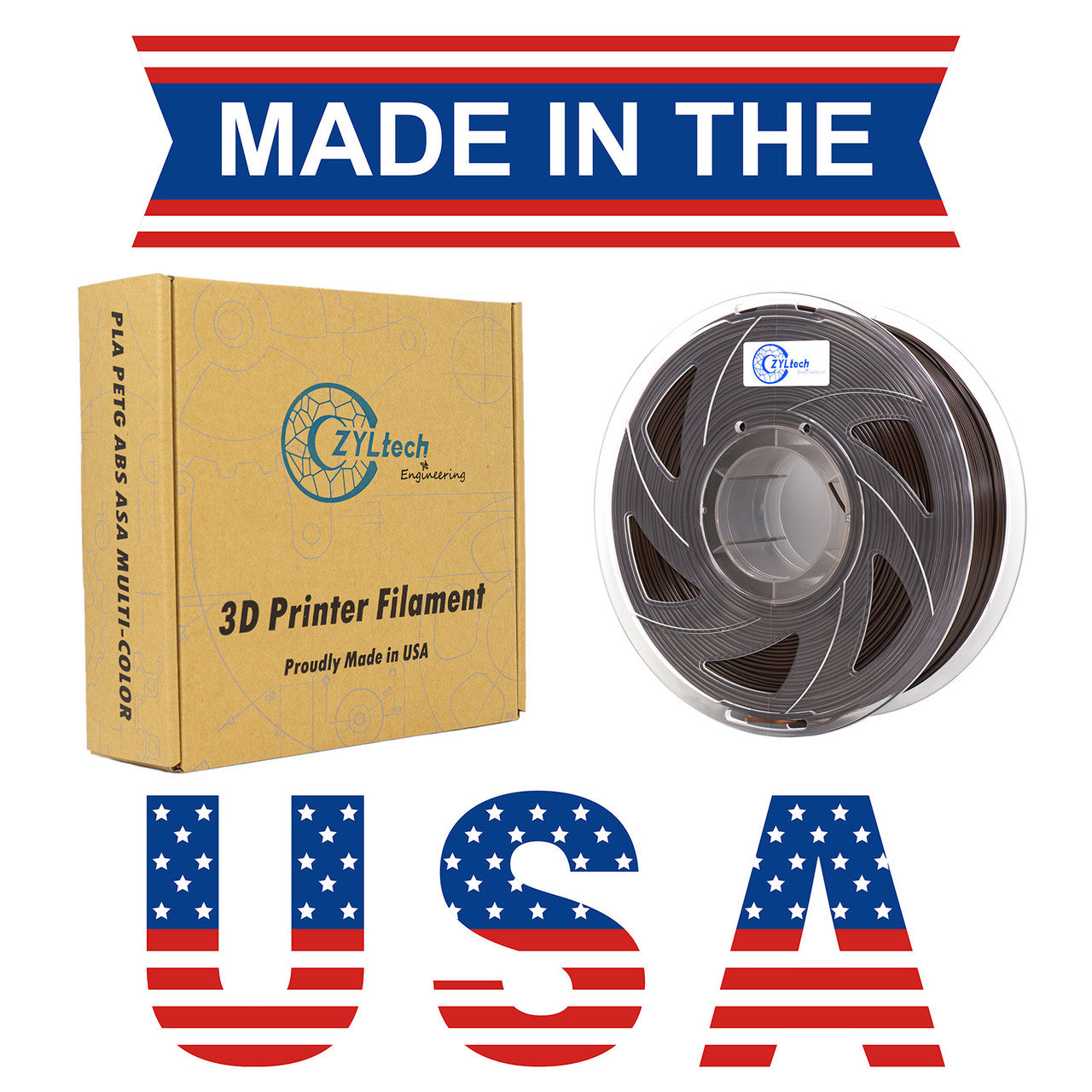 ZYLtech ABS 1.75mm 1 kg/2.2 lbs 3D Printer Filament (Brown)