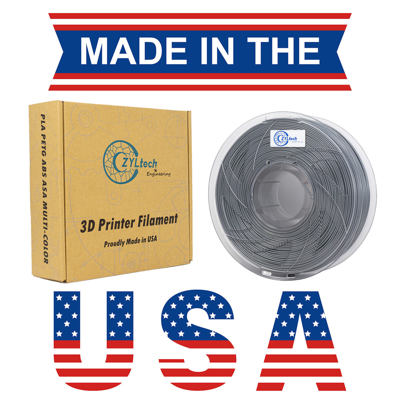 ZYLtech ABS 1.75mm 1 kg/2.2 lbs 3D Printer Filament (Silver)