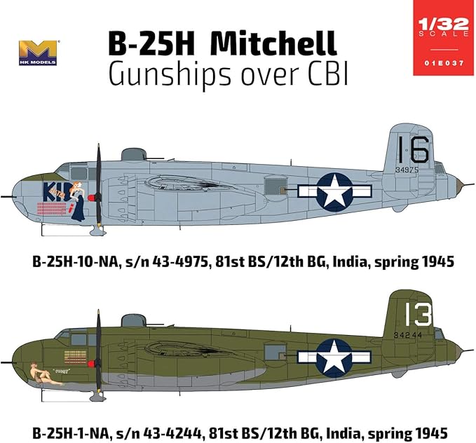 HK Models 1/32 US Army B-25H Mitchell Gunship Over CBI Plastic Model