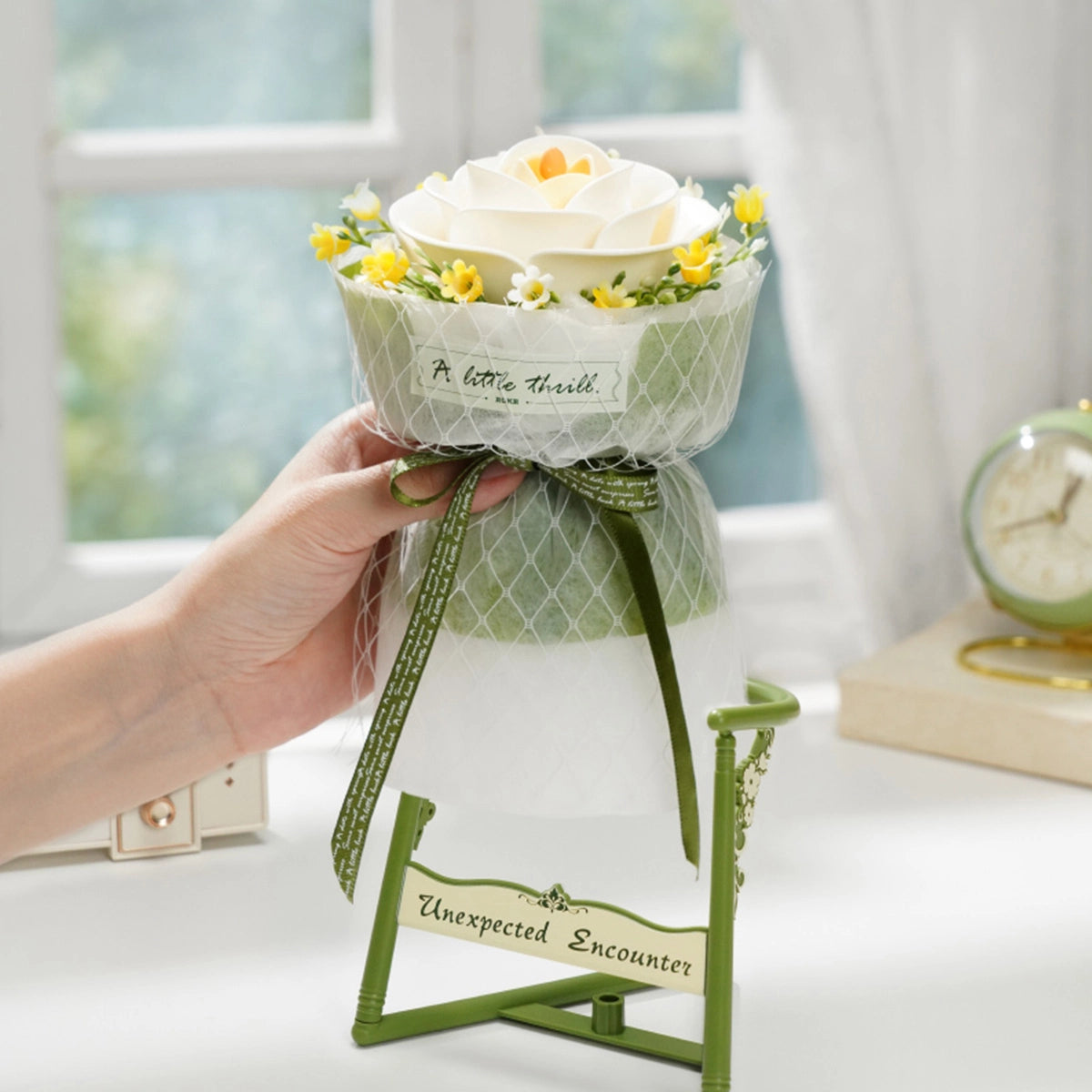 ROKR White Camellia Bouquet DIY 3D Puzzle Kit