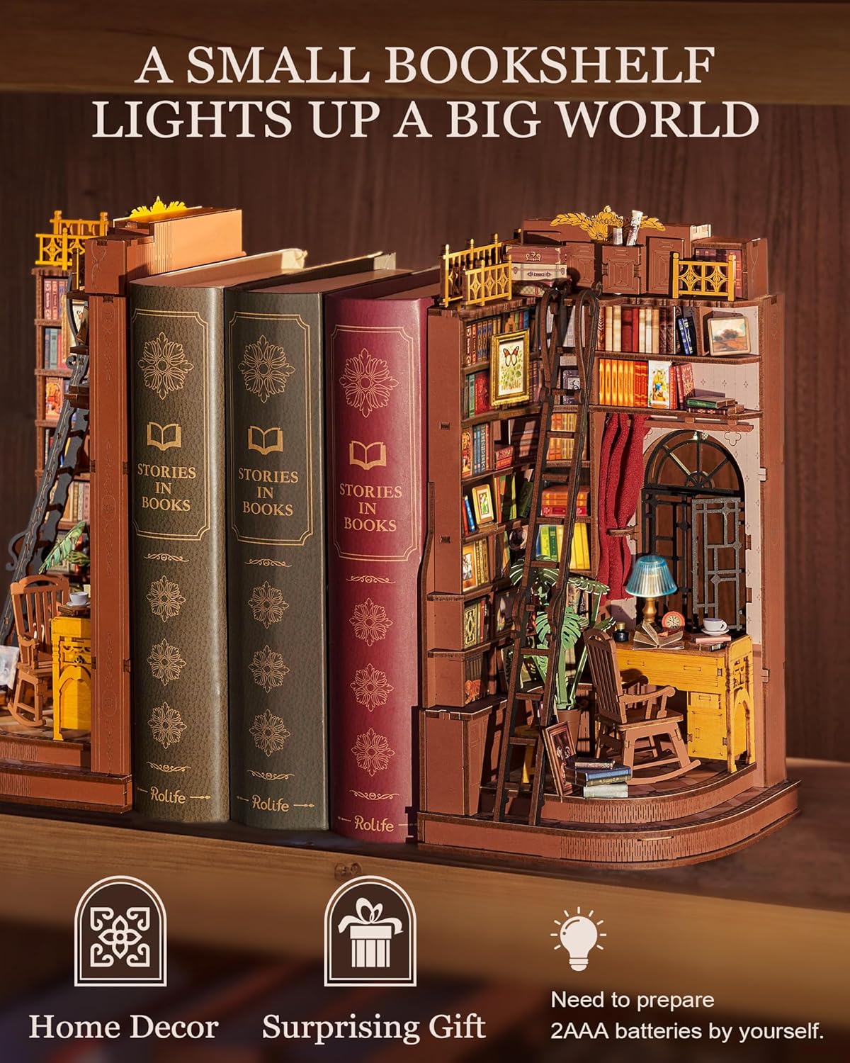 Rolife Silent Corner Study DIY Book Nook Shelf Insert Kit