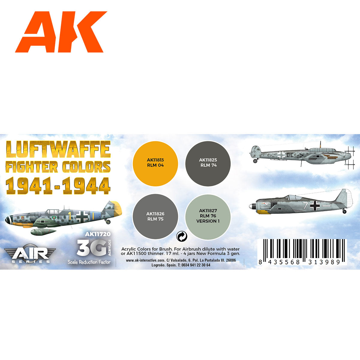 AK Interactive Luftwaffe 1941-1944 Fighter Color Acrylic Paint Set