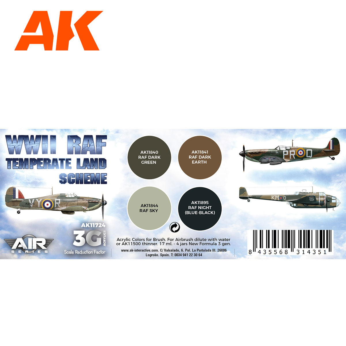 AK Interactive WWII RAF Temperate Land Scheme Acrylic Paint Set
