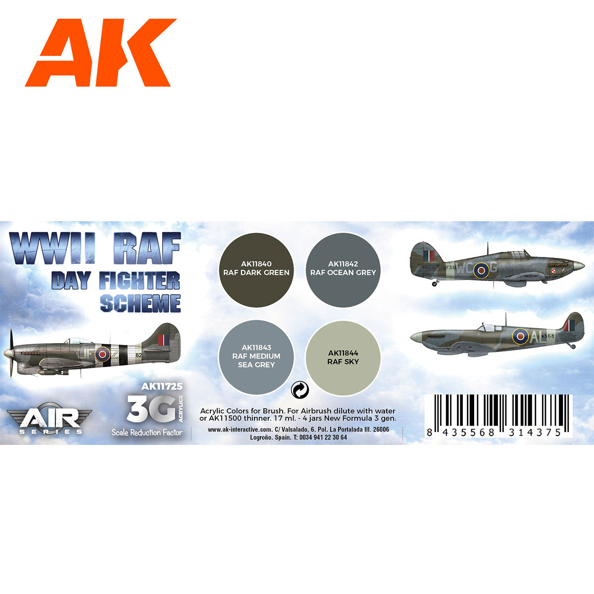 AK Interactive WWII RAF Day Fighter Scheme Acrylic Paint Set