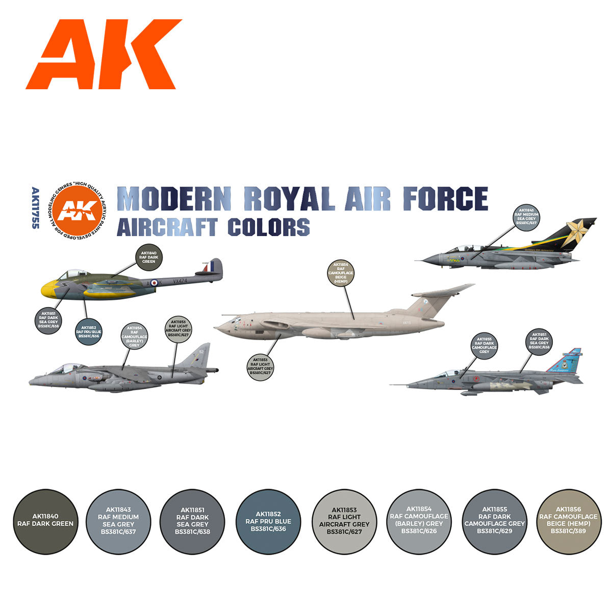 AK Interactive Modern Royal Air Force Aircraft Color Acrylic Paint Set