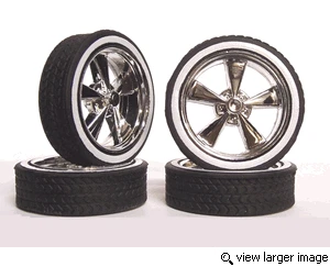 Hoppin Hydros 1/18 "Old School" BLVDs Rim & LOW PRO Whitewall Tire Set (Chrome)