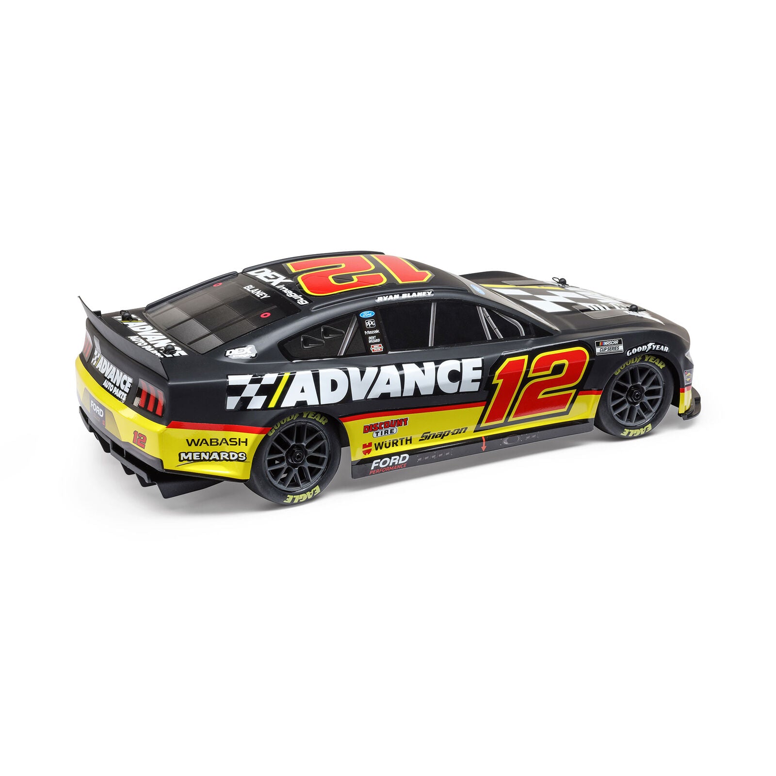 Losi 1/12 NASCAR RC Racecar Ryan Blaney No. 12 Advance Auto 2025 Ford Mustang 2S AWD RTR Brushed On-Road