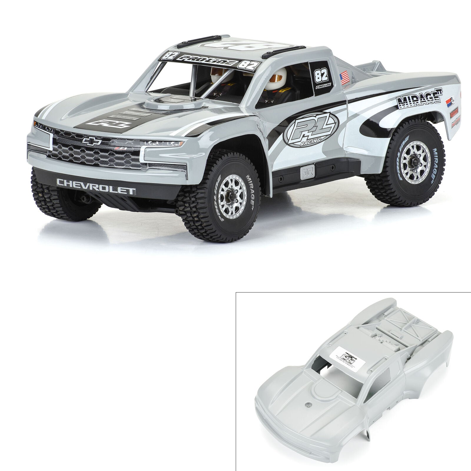 Pro-Line 1/16 Pre-Cut 2019 Chevy Silverado Trophy Truck Gray Grom Body