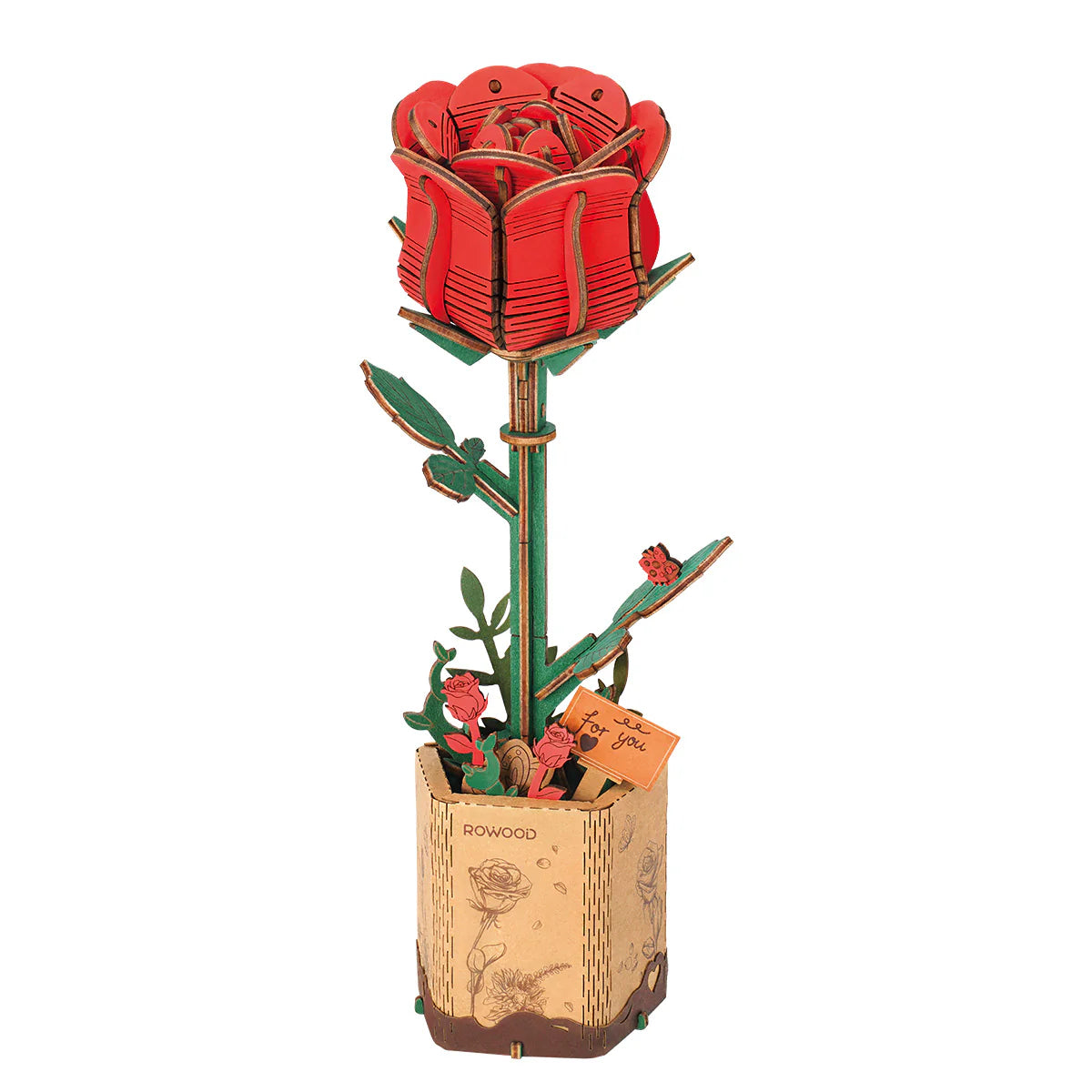 Rowood Red Rose DIY Wooden Flower Kit