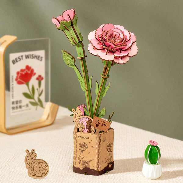 Rowood Wooden Bloom Craft - Pink Carnation