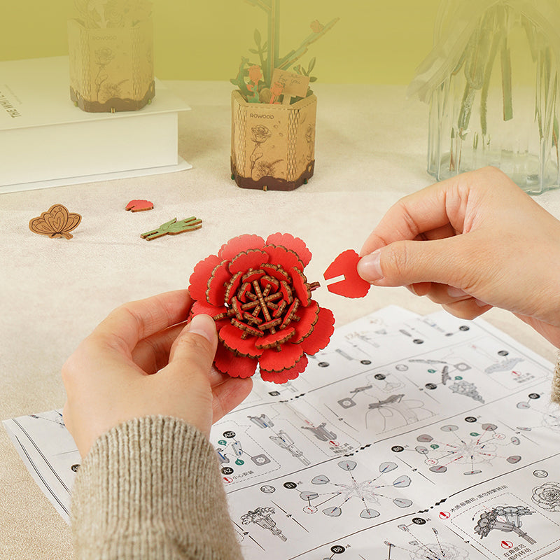Rowood Red Carnation DIY Wooden Flower Kit