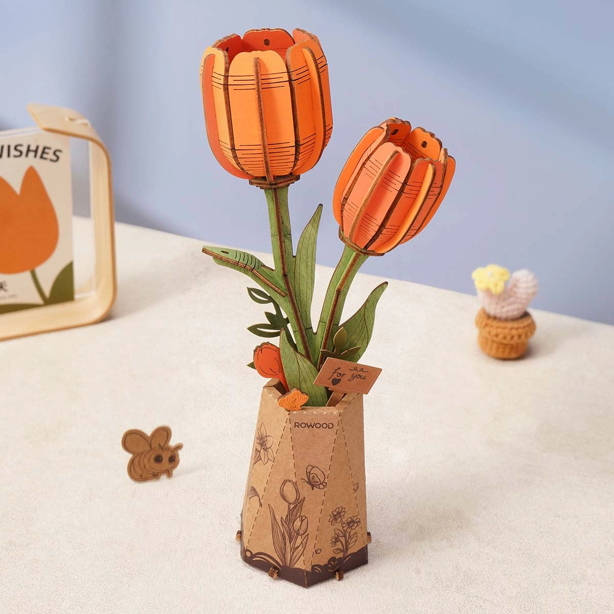 Rowood Orange Tulip DIY Wooden Flower Kit