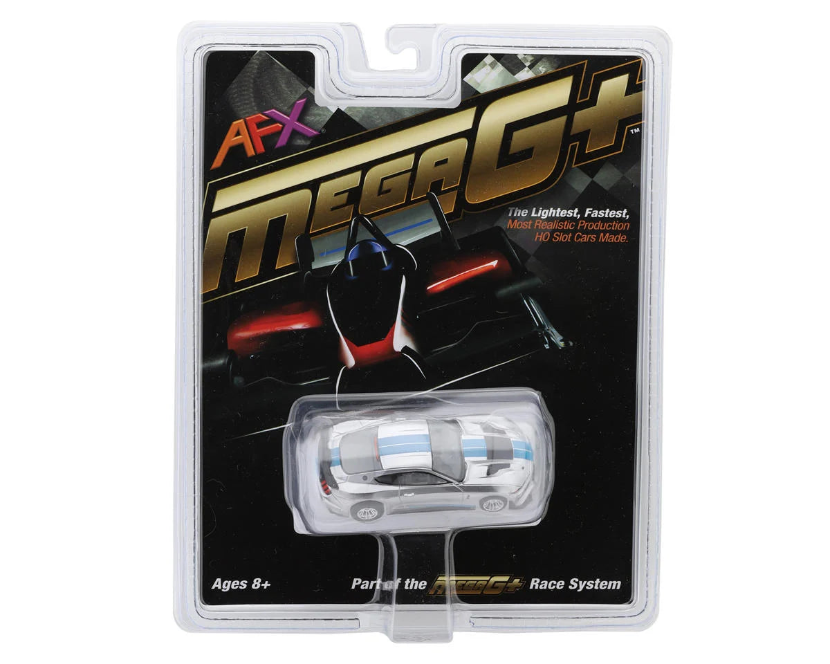 AFX Shelby Mustang GT500KR HO Scale Slot Car (Silver/Blue) (LWB) (Mega G+)