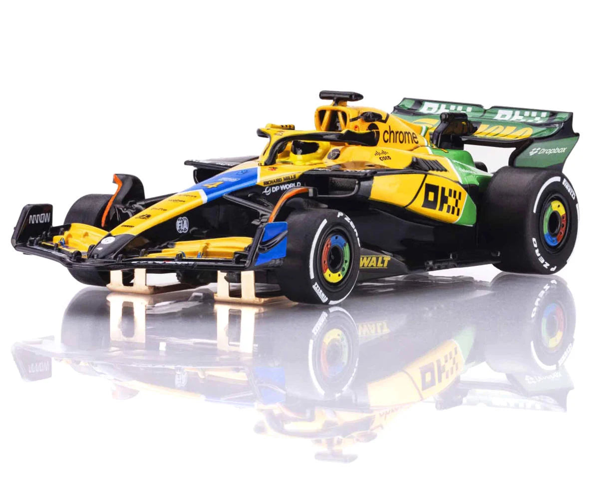 AFX MCLaren MCL38 F1 #4 Senna Monaco 2024 HO Scale Slot Car (Yellow/Green) (LWB) (Mega G+)