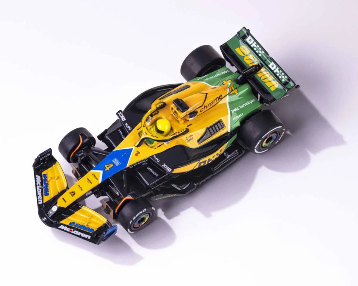 AFX MCLaren MCL38 F1 #4 Senna Monaco 2024 HO Scale Slot Car (Yellow/Green) (LWB) (Mega G+)