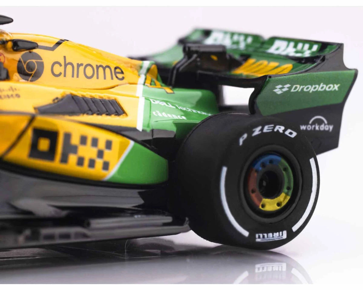 AFX MCLaren MCL38 F1 #4 Senna Monaco 2024 HO Scale Slot Car (Yellow/Green) (LWB) (Mega G+)