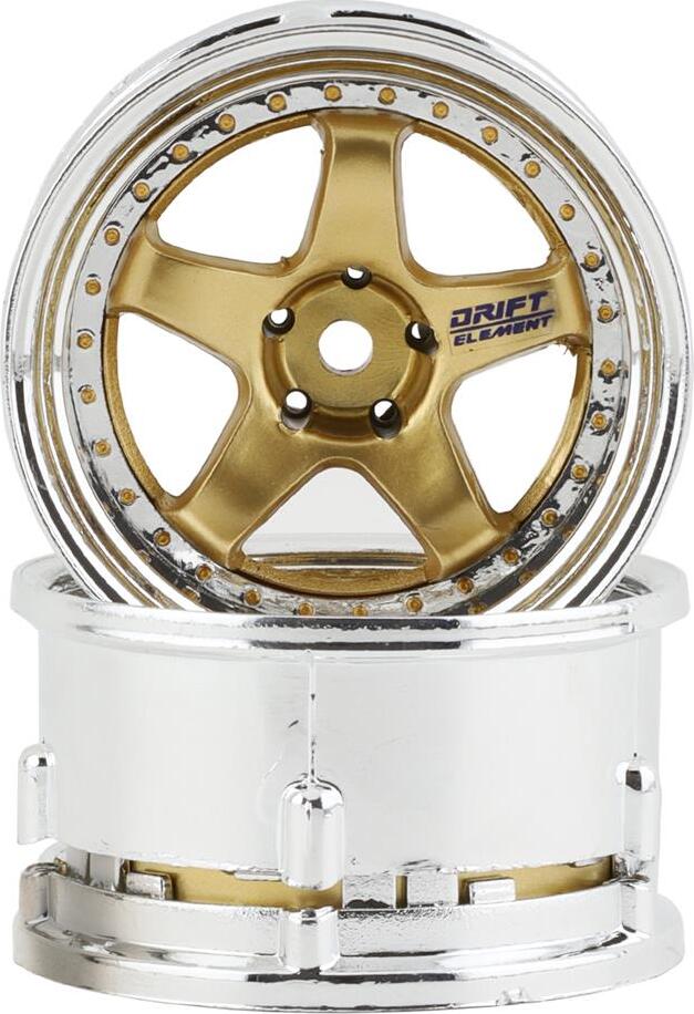 DS Racing Drift Element 5 Spoke Drift Wheels (Gold & Chrome w/Gold Rivets) (2)