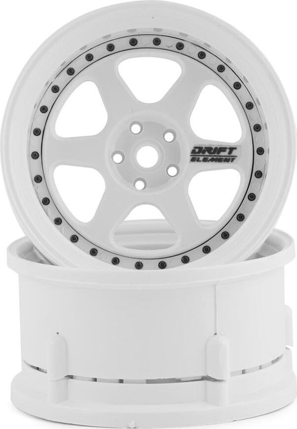 DS Racing Drift Element 6 Spoke Drift Wheels (Triple White w/Black Rivets) (2)