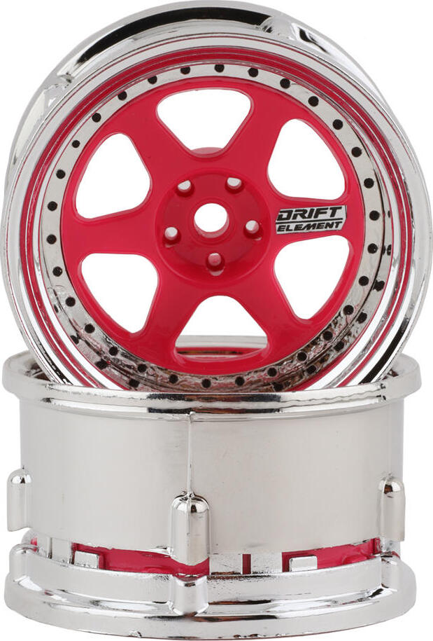 DS Racing Drift Element 6 Spoke Drift Wheels (Pink Face/Chrome Lip/Black Rivets)