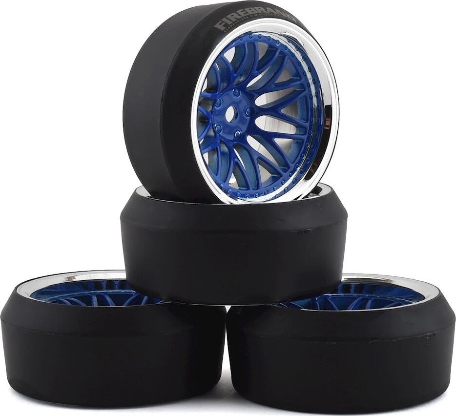 Firebrand RC Darkmatter XDR9 5° Pre-Mounted Slick Drift Tires (4) (Blue/Chrome)