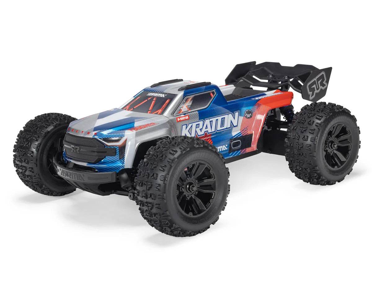 Arrma Mini Kraton 3S BLX 4X4 1/16 RTR Brushless Speed Monster Truck (Red/Blue) w/3S LiPo Battery & Charger