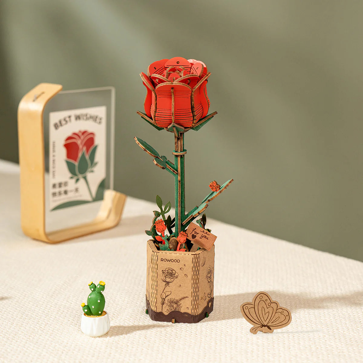 Rowood Red Rose DIY Wooden Flower Kit
