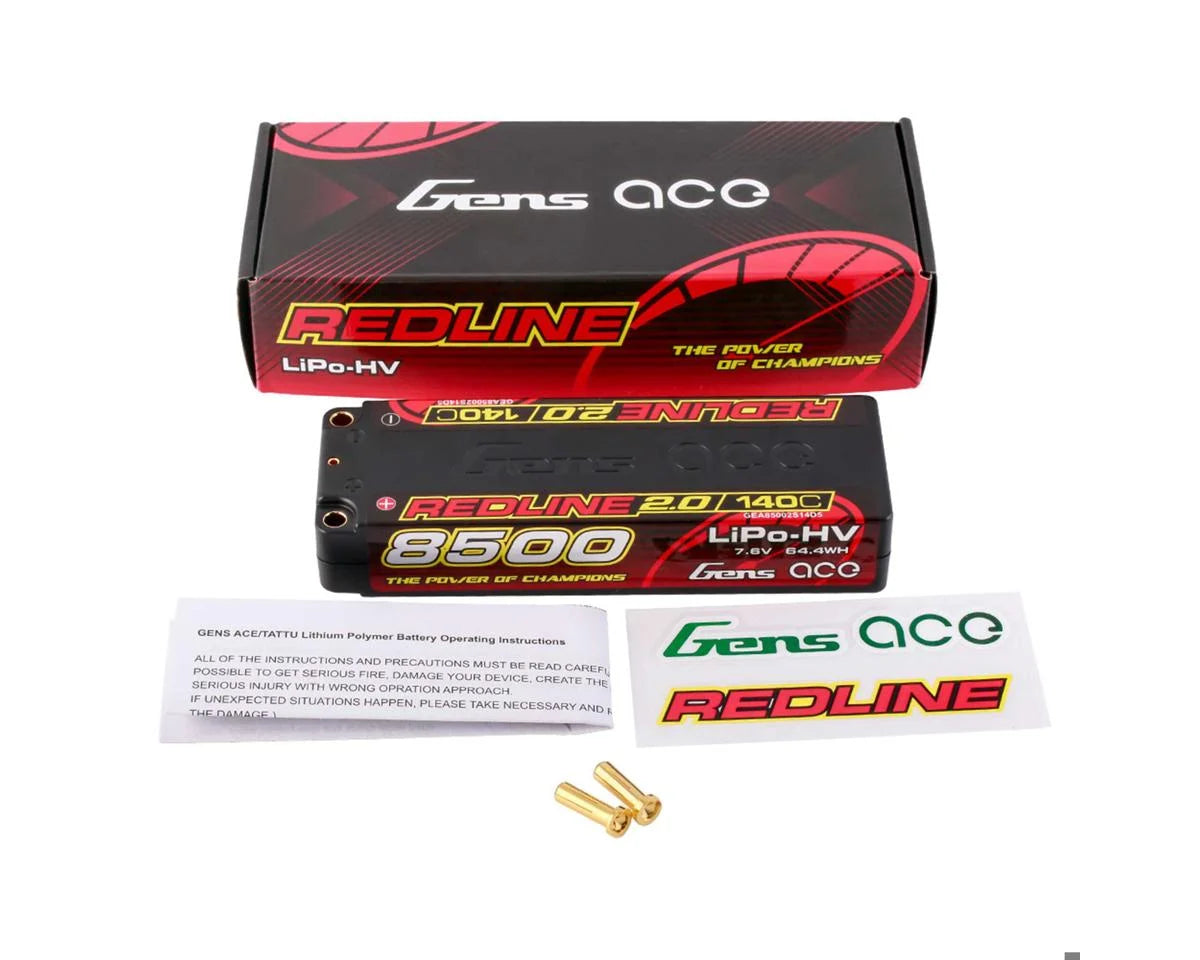 Gens Ace Redline 2.0 2S LiHV Battery 140C (7.6V/8500mAh) w/5mm Bullets