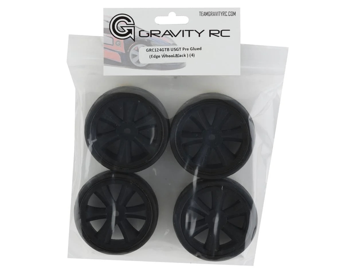 Gravity RC USGT Pre-Mounted GT Rubber Tires w/GT Wheel (Black) (4) w/12mm Hex