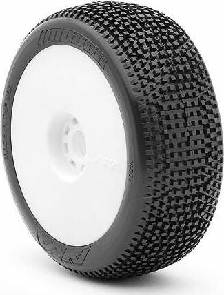 1/8 Impact Soft Long Wear Pre-Mounted Tires, White EVO Wheels (2): Buggy