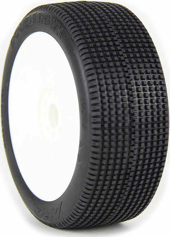 1/8 Double Down Super Soft Long Wear Pre-Mounted Tires, White EVO Wheels (2): Buggy