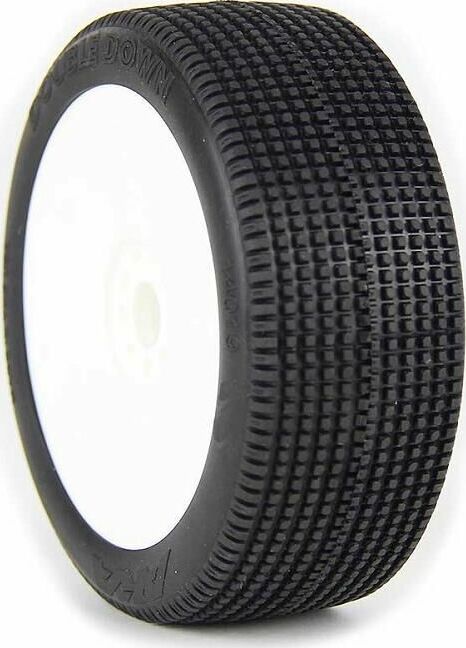 1/8 Double Down Super Soft Long Wear Pre-Mounted Tires, White EVO Wheels (2): Buggy