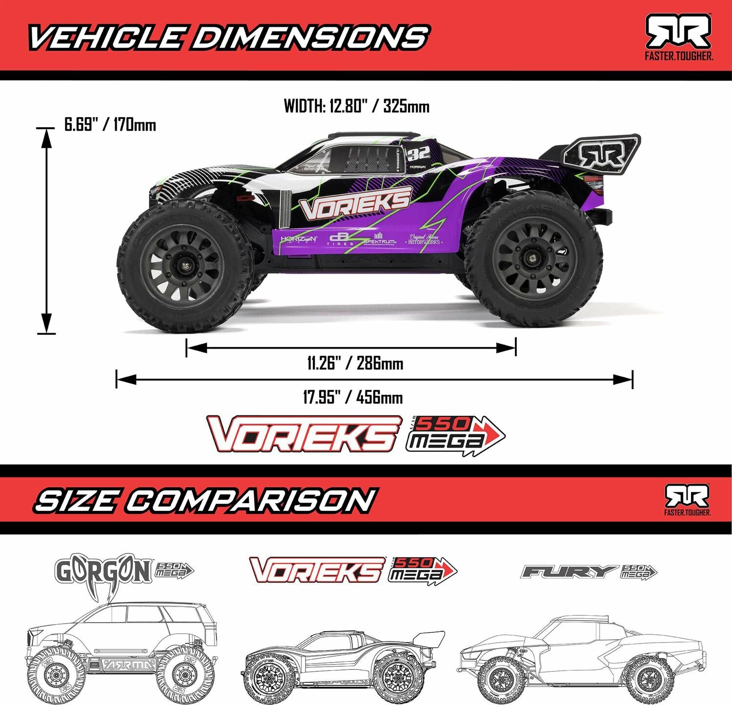 1/10 VORTEKS MEGA 550 2WD Stadium Truck RTR with Battery & Charger, Orange