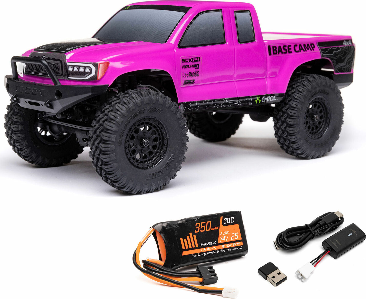 1/24 SCX24 Base Camp 4WD Rock Crawler Brushed RTR with Battery & Charger, Pink