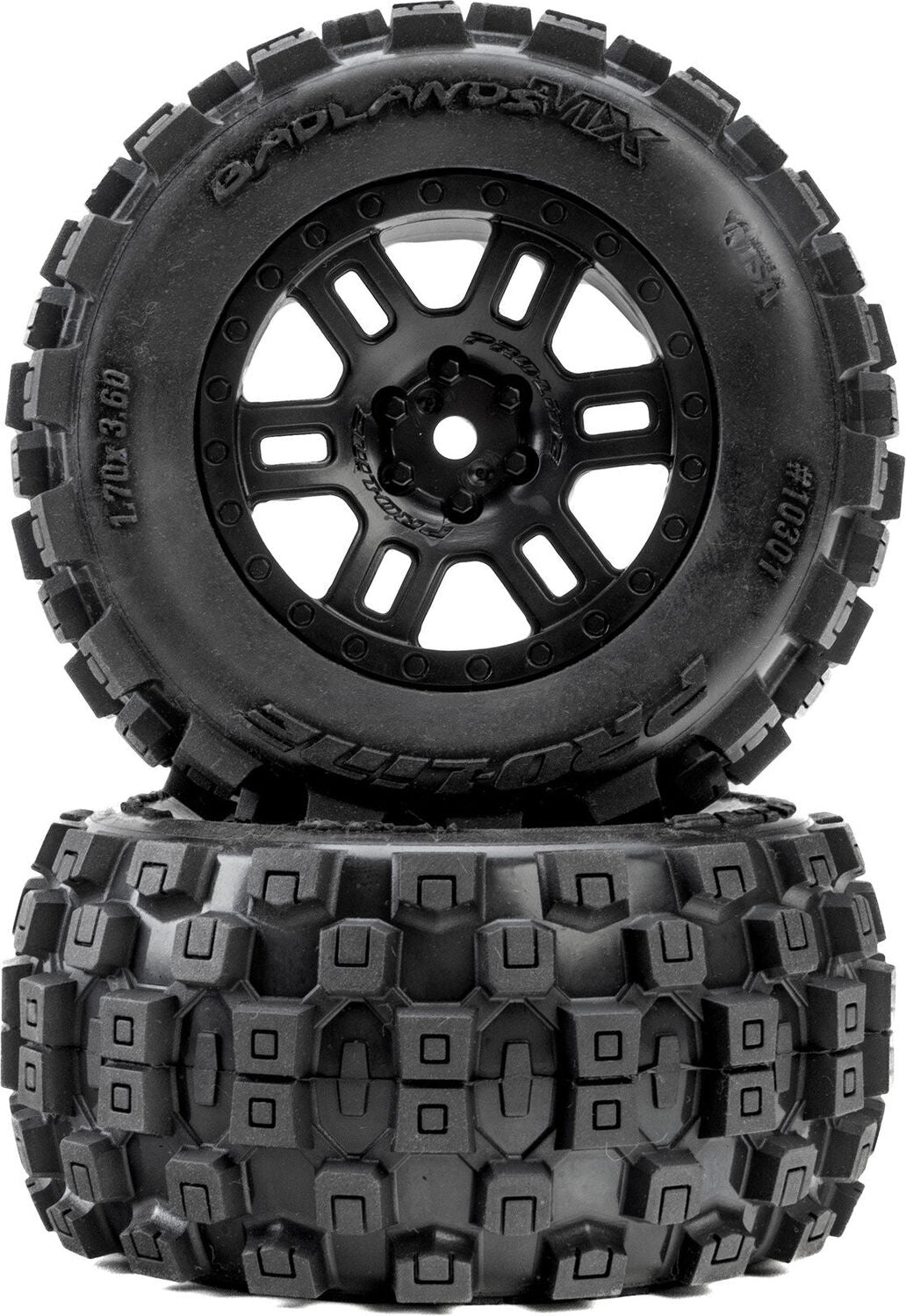 Badlands Front/Rear Tires MTD 12mm Black Split Six (2): ARRMA MINI KRATON